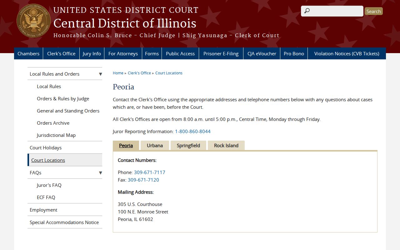 Central District of Illinois Peoria federal courthouse page