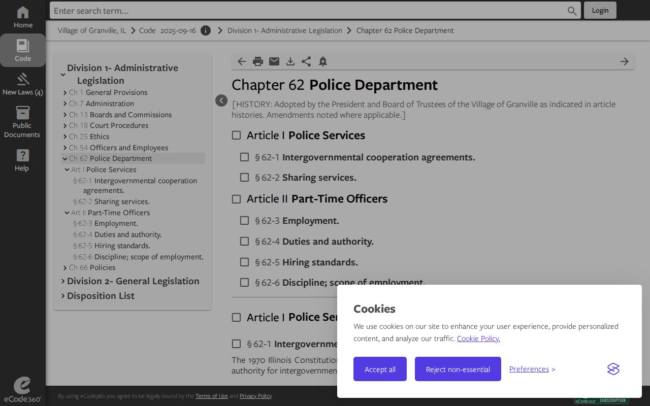 Granville criminal history source showing the village Police Department code