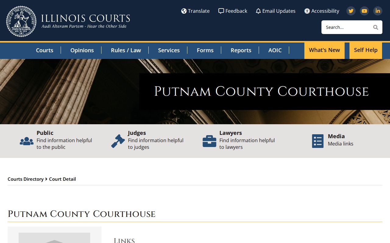 Putnam County criminal history courthouse access page